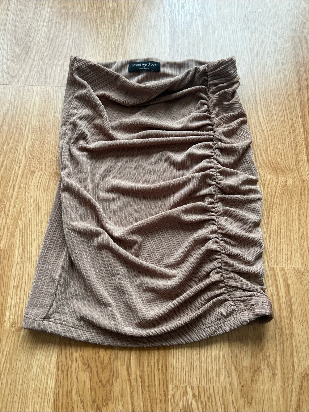Naked Wardrobe Taupe Ruched Mini Skirt